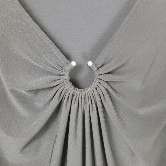 White House Black Market Womens Black V-Neck Tunic Top Gathered Front Detail - Picture 6 of 9